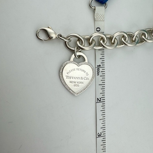 🦄 RARE Tiffany & Co. Sterling Silver Large Diamond Heart Tag Bracelet - Picture 6 of 8